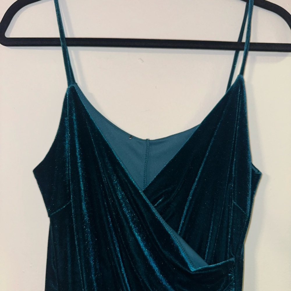 Teal Velvet Spaghetti Strap Dress
